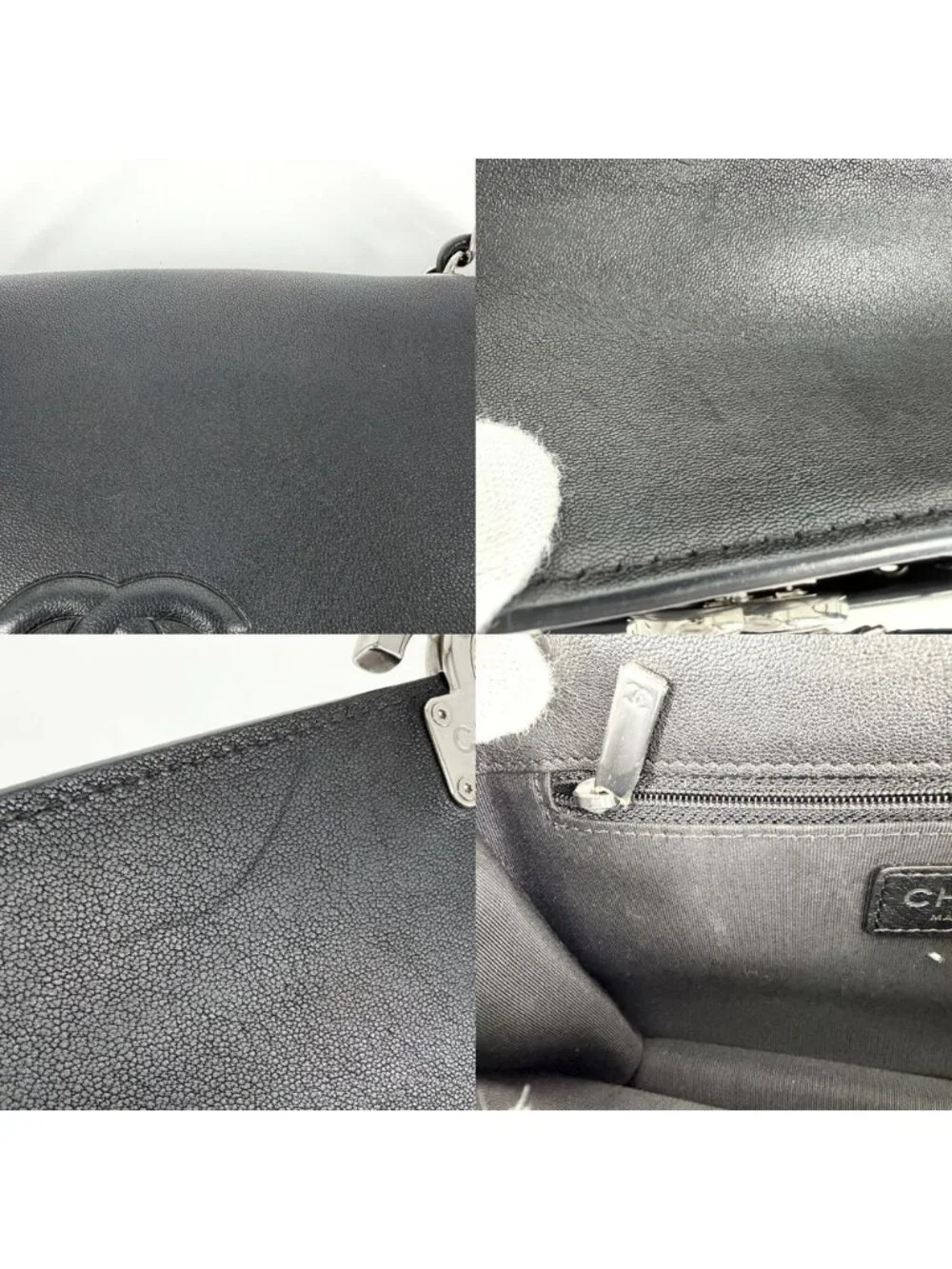 Chanel Shoulder Bag Quilted CC Logo Double Chain Crossbody Leather Black Silver